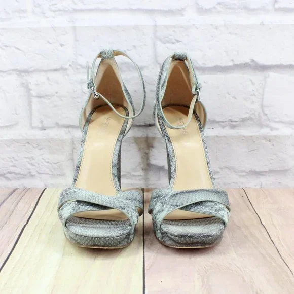 Michael Kors Divia Gray Snakeskin Leather Platfrom Heel Sandals 6.5 M - Picture 4 of 9